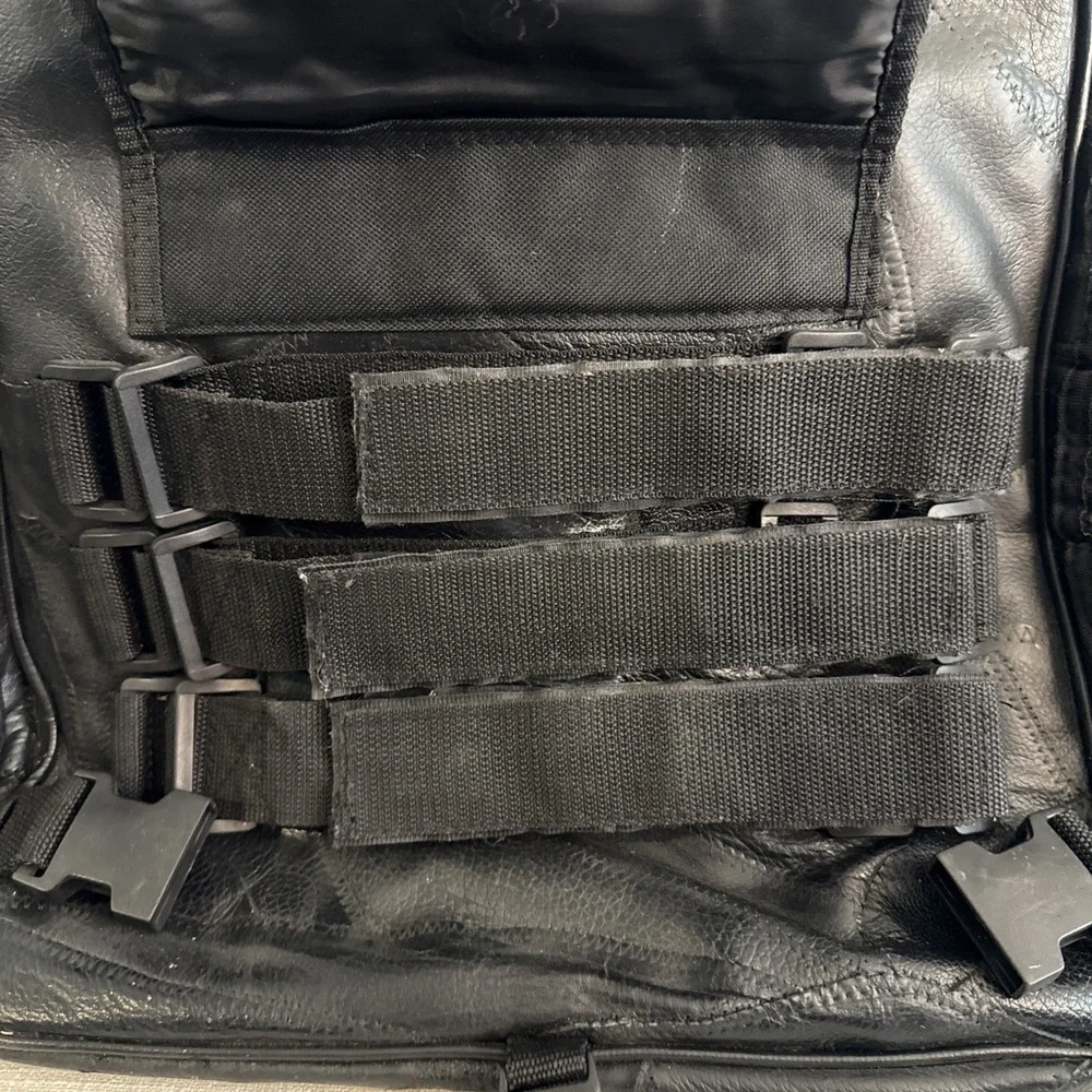 Diamond Plate Buffalo Leather Backpack Great Biker Wear Patchwork Black Zip Clip